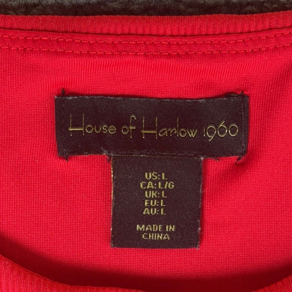House of Harlow 1960 Red Ribbed Short Sleeve Bodysuit Large 492030 CN0015 - Picture 2 of 5